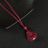 Chinese Cinnabar Laughing Buddha Pendant Necklace