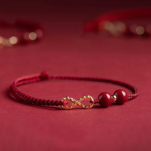 14K Gold Cinnabar Infinity Symbol Adjustable Bracelet Anklet