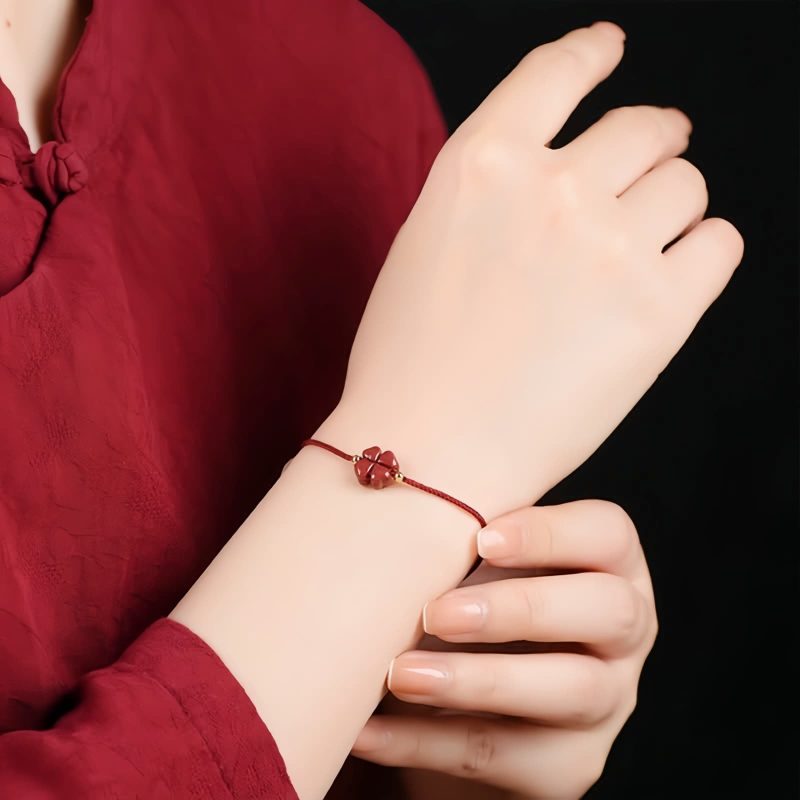 Natural Cinnabar Four Leaf Clover Bracelet Natural Cinnabar Four Leaf Clover Bracelet