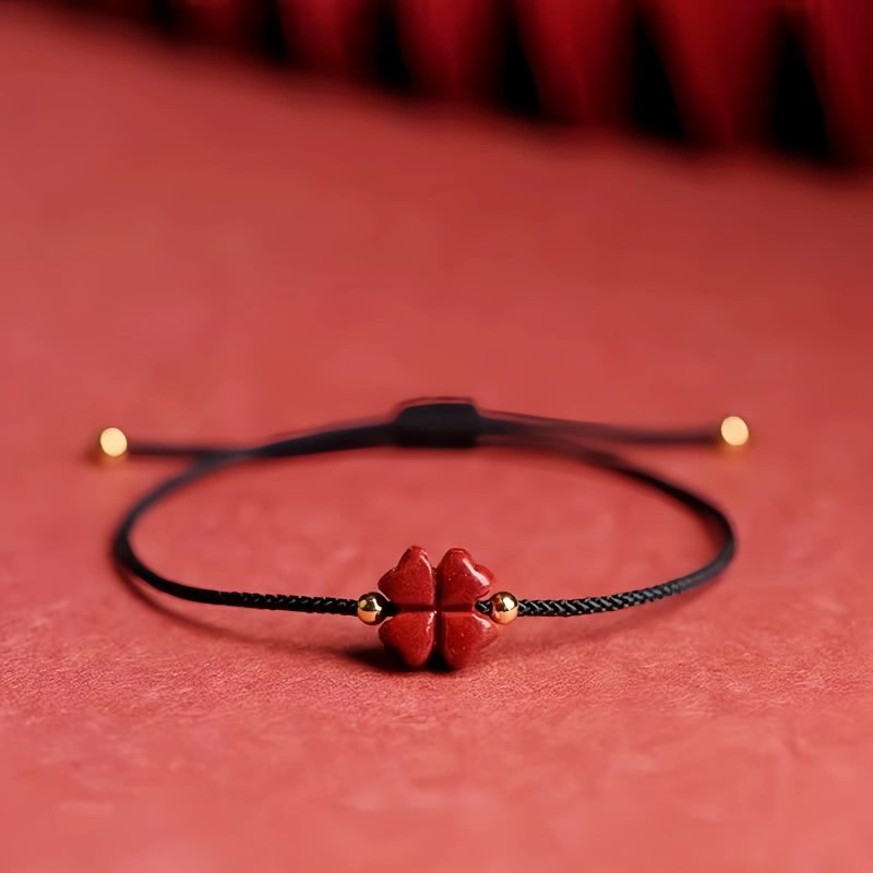 Natural Cinnabar Four Leaf Clover Bracelet Natural Cinnabar Four Leaf Clover Bracelet