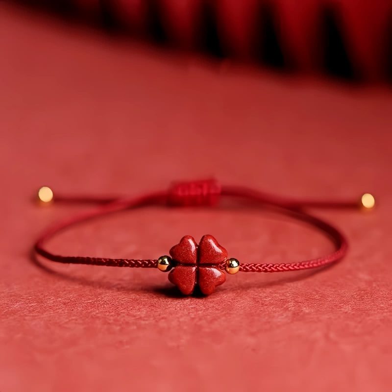 Natural Cinnabar Four Leaf Clover Bracelet Natural Cinnabar Four Leaf Clover Bracelet