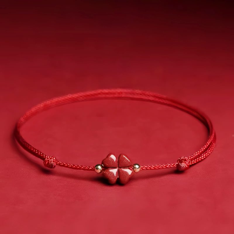 Natural Cinnabar Four Leaf Clover Bracelet Natural Cinnabar Four Leaf Clover Bracelet