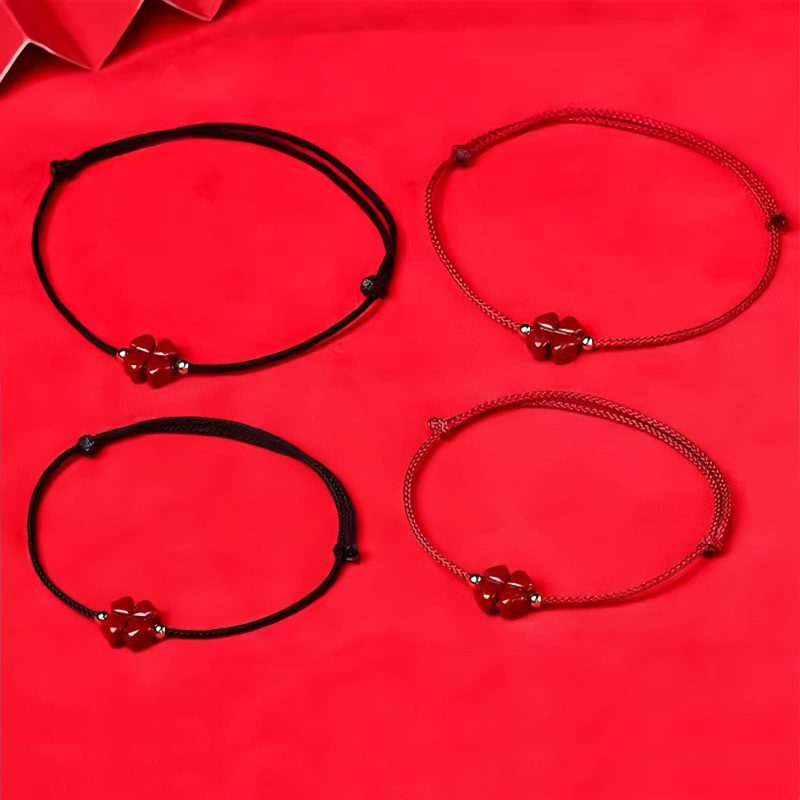 Natural Cinnabar Four Leaf Clover Bracelet Natural Cinnabar Four Leaf Clover Bracelet