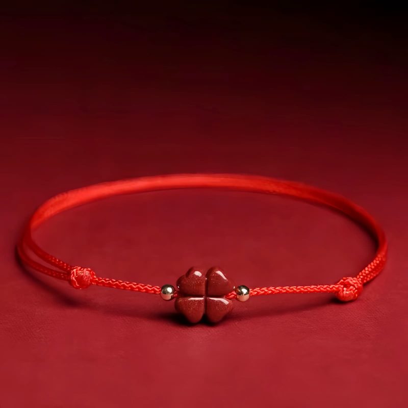 Natural Cinnabar Four Leaf Clover Bracelet Natural Cinnabar Four Leaf Clover Bracelet