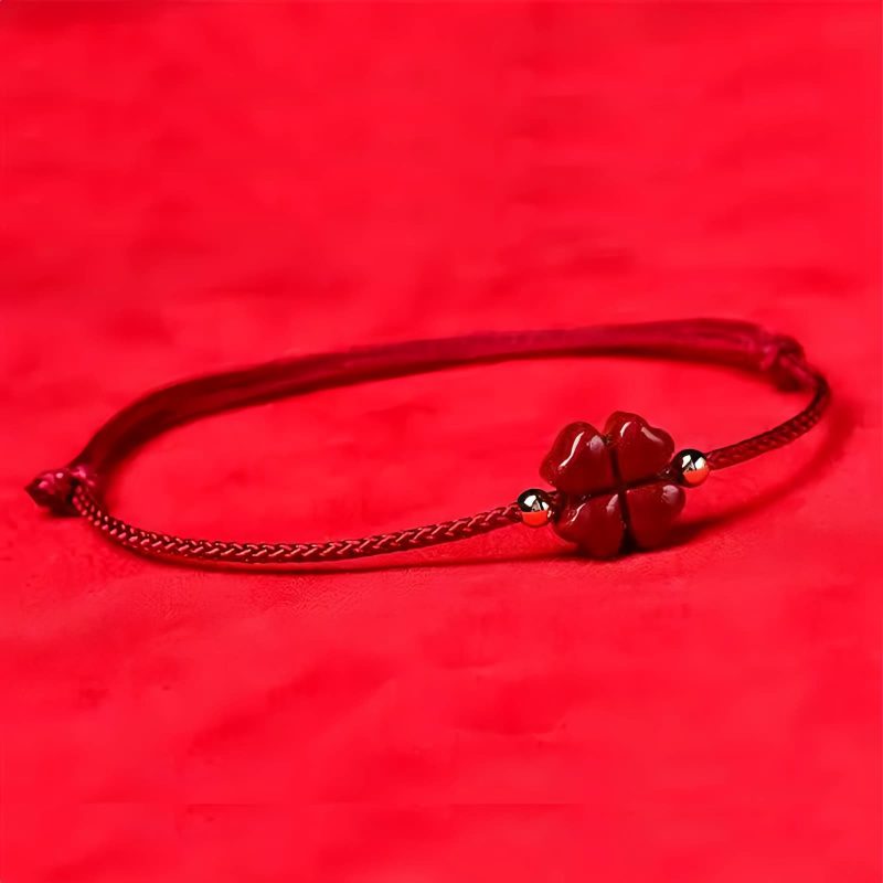 Natural Cinnabar Four Leaf Clover Bracelet Natural Cinnabar Four Leaf Clover Bracelet