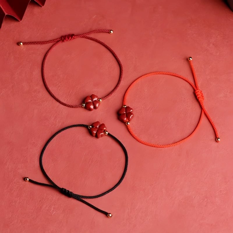 Natural Cinnabar Four Leaf Clover Bracelet Natural Cinnabar Four Leaf Clover Bracelet