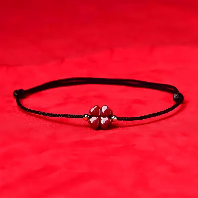 Natural Cinnabar Four Leaf Clover Bracelet Natural Cinnabar Four Leaf Clover Bracelet