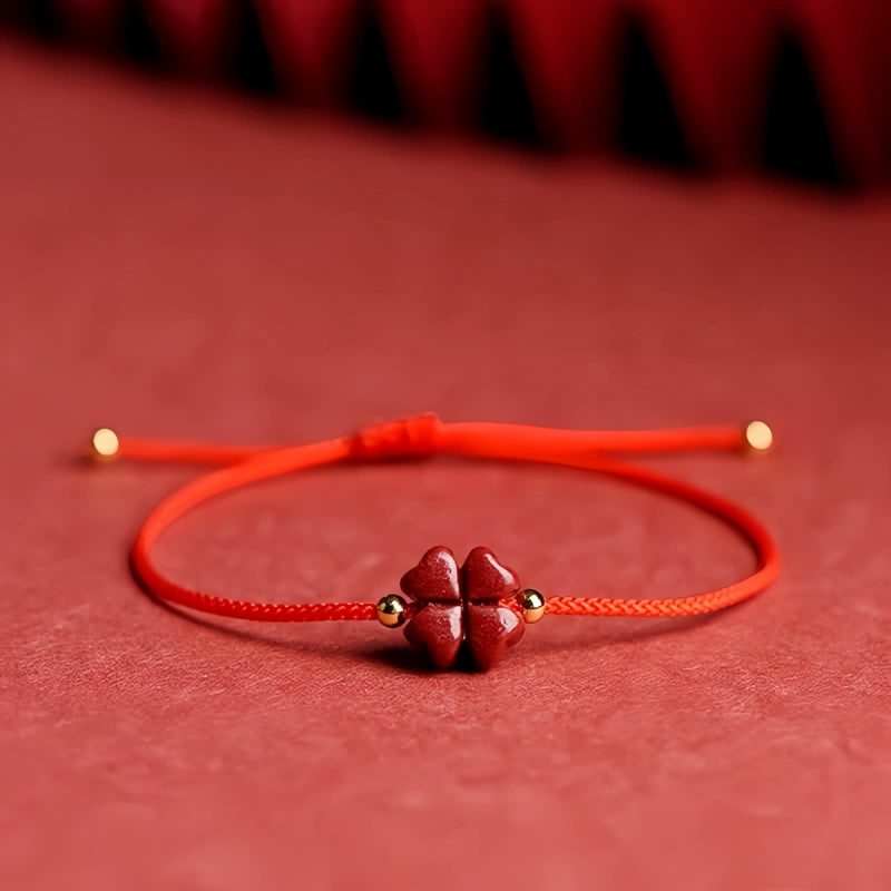 Natural Cinnabar Four Leaf Clover Bracelet Natural Cinnabar Four Leaf Clover Bracelet