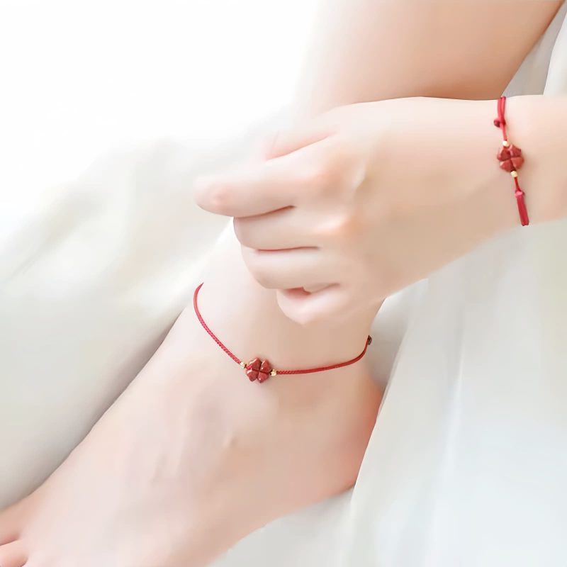 Natural Cinnabar Four Leaf Clover Bracelet Natural Cinnabar Four Leaf Clover Bracelet