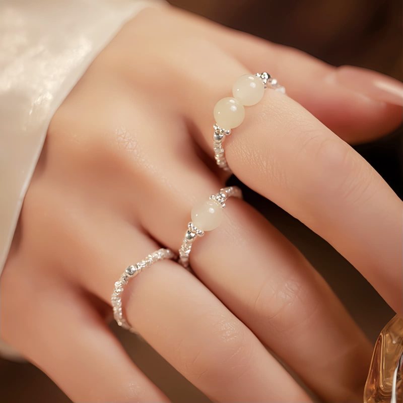 Natural Hetian Jade Adjustable Elastic Ring Natural Hetian Jade Adjustable Elastic Ring