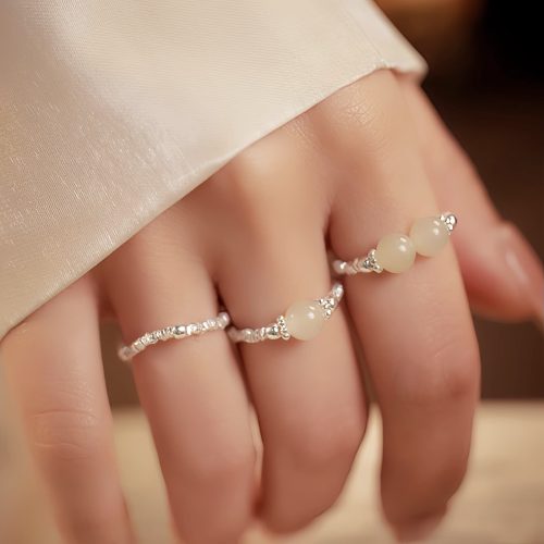 Natural Hetian Jade Adjustable Elastic Ring