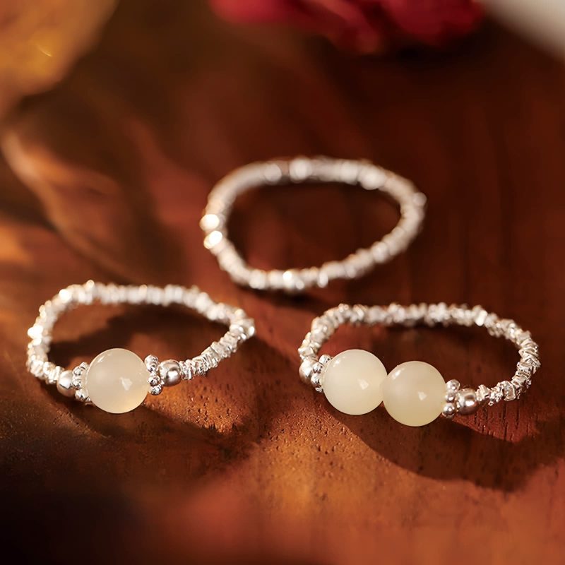 Natural Hetian Jade Adjustable Elastic Ring Natural Hetian Jade Adjustable Elastic Ring