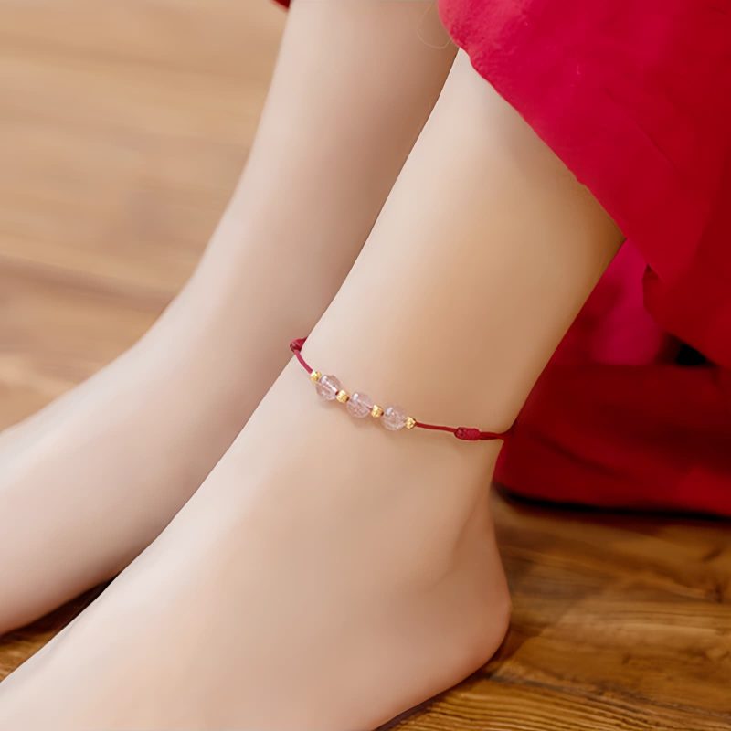 Strawberry Quartz Cultural Luck Anklet Strawberry Quartz Cultural Luck Anklet
