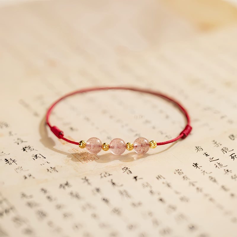 Strawberry Quartz Cultural Luck Anklet Strawberry Quartz Cultural Luck Anklet