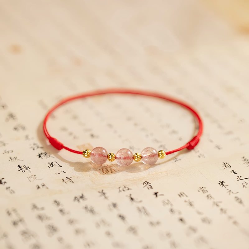 Strawberry Quartz Cultural Luck Anklet Strawberry Quartz Cultural Luck Anklet