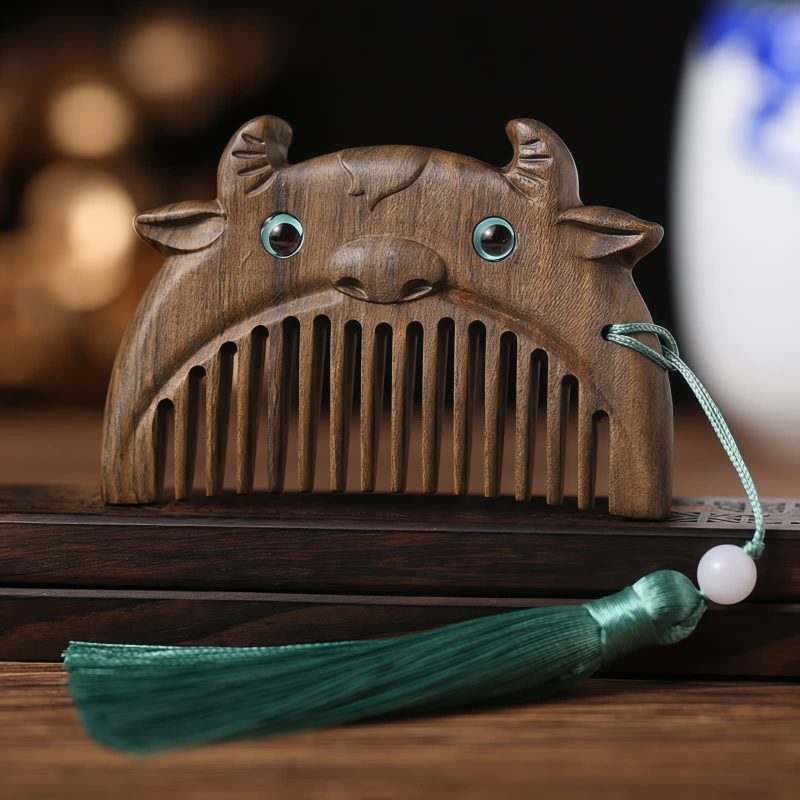 Chinese Zodiac Green Sandalwood Portable Comb Chinese Zodiac Green Sandalwood Portable Comb