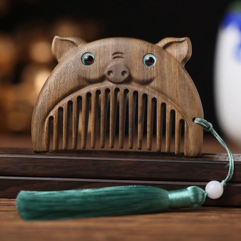 Chinese Zodiac Green Sandalwood Portable Comb Chinese Zodiac Green Sandalwood Portable Comb