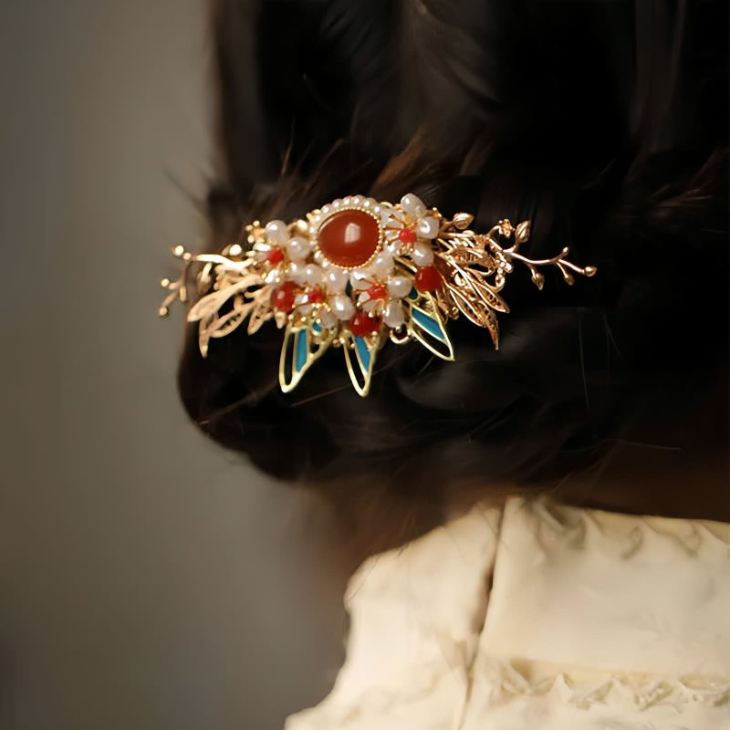 Klassische chinesische Haarkrone mit Perlen und Schmetterlingsmotiven Classical Chinese Pearl Butterfly Hair Crown