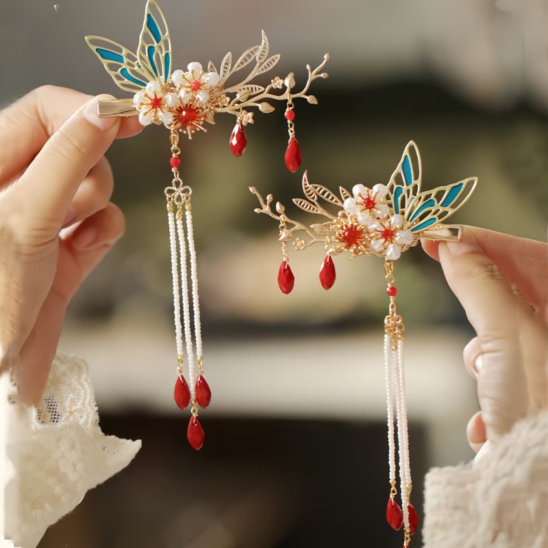 Klassische chinesische Haarkrone mit Perlen und Schmetterlingsmotiven Classical Chinese Pearl Butterfly Hair Crown