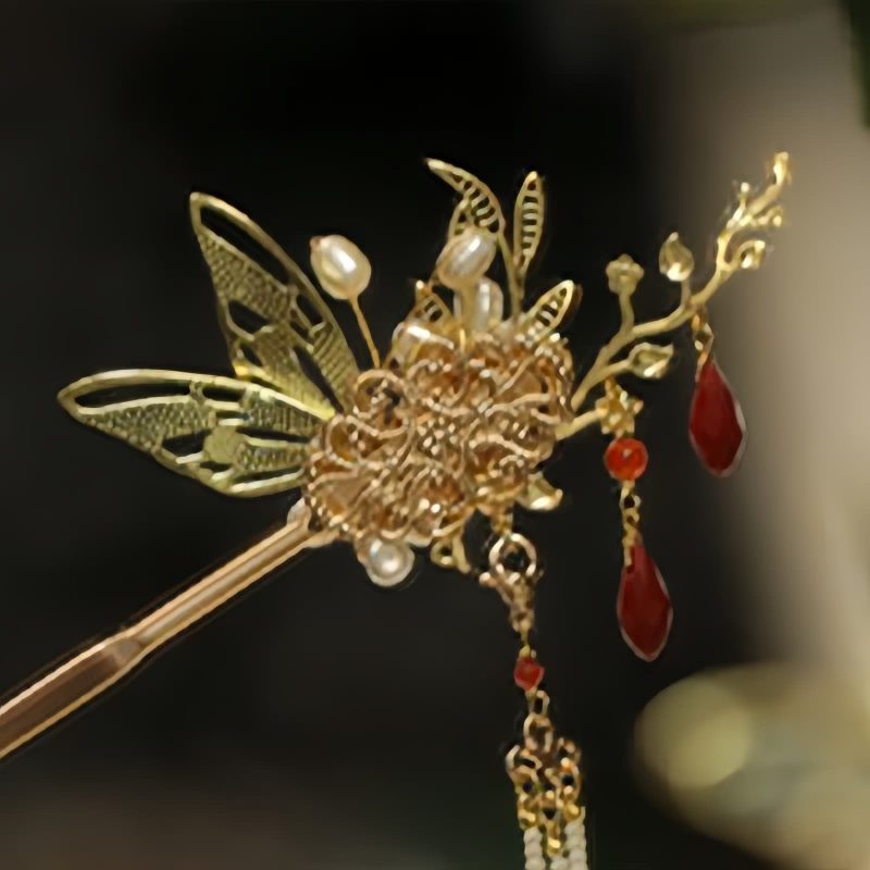 Klassische chinesische Haarkrone mit Perlen und Schmetterlingsmotiven Classical Chinese Pearl Butterfly Hair Crown