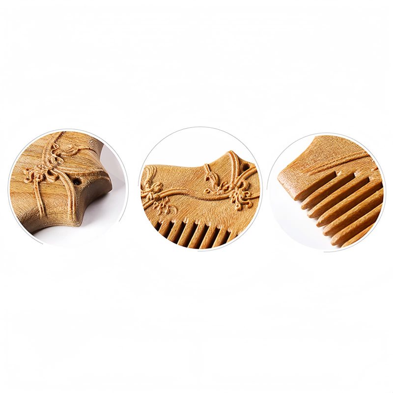 Handgefertigter Kamm aus grünem Sandelholz mit floraler Gravur Green Sandalwood Floral Engraved Comb