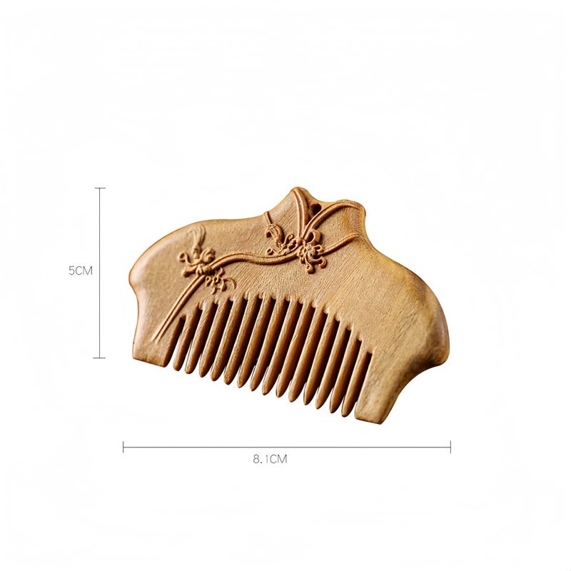 Handgefertigter Kamm aus grünem Sandelholz mit floraler Gravur Green Sandalwood Floral Engraved Comb
