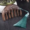 Green Sandalwood Plum Blossom Koi Fish Engraved Comb Green Sandalwood Plum Blossom Koi Fish Engraved Comb
