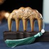 Green Sandalwood Plum Blossom Koi Fish Engraved Comb Green Sandalwood Plum Blossom Koi Fish Engraved Comb