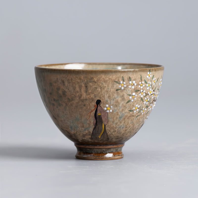Jingdezhen Ru Kiln Porcelain Teacup with Hanfu Girl Design Jingdezhen Ru Kiln Porcelain Teacup with Hanfu Girl Design