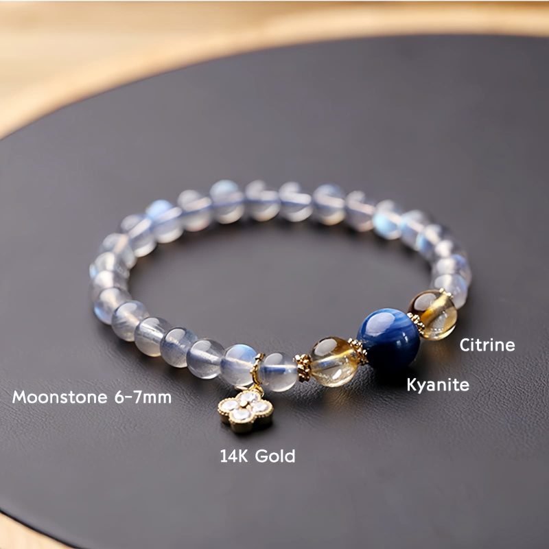 Natural Moonstone Flower Charm Bracelet Natural Moonstone Flower Charm Bracelet