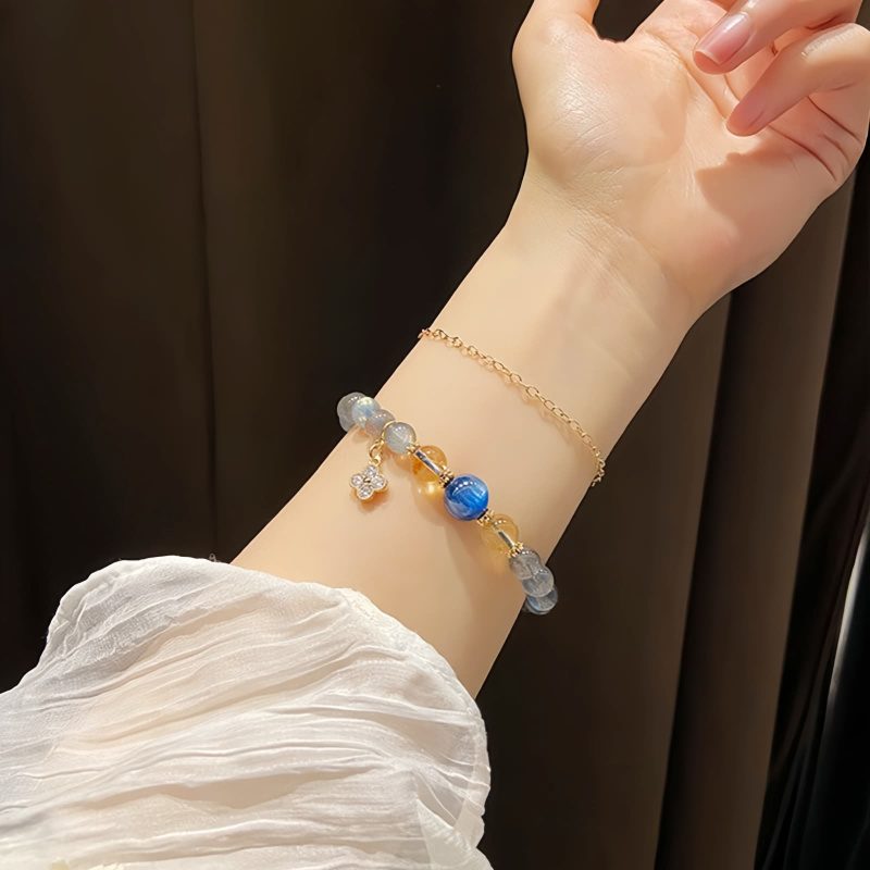 Natural Moonstone Flower Charm Bracelet Natural Moonstone Flower Charm Bracelet