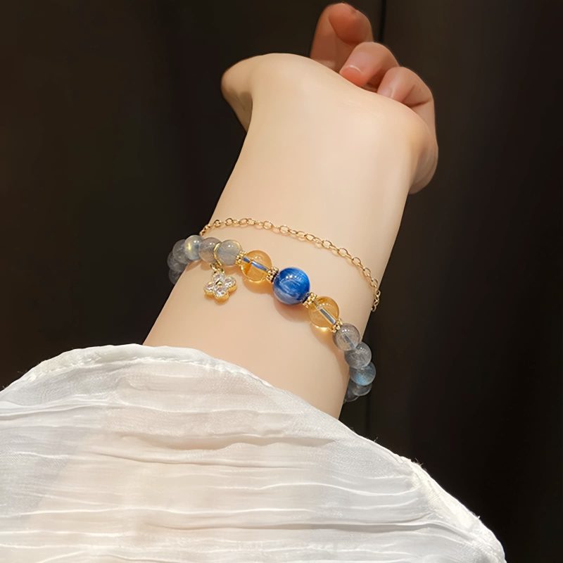 Natural Moonstone Flower Charm Bracelet Natural Moonstone Flower Charm Bracelet