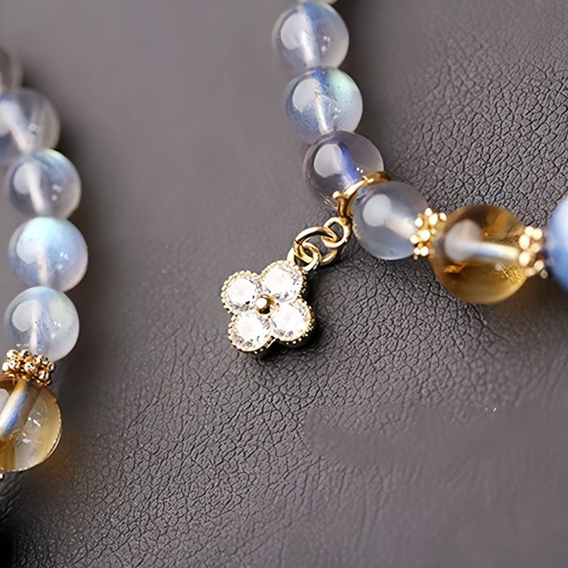 Natural Moonstone Flower Charm Bracelet Natural Moonstone Flower Charm Bracelet