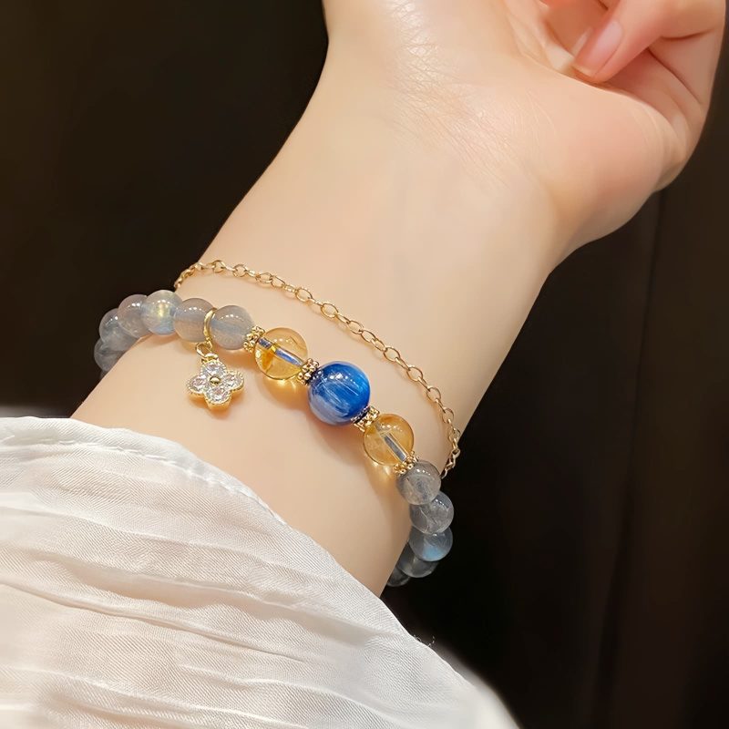 Natural Moonstone Flower Charm Bracelet Natural Moonstone Flower Charm Bracelet
