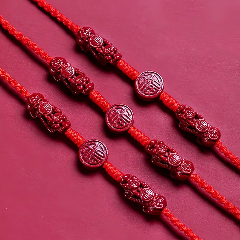 天然朱砂・貔貅(ヒキュウ)ウエストチェーン:福を呼ぶ赤い紐の御守り Natural Cinnabar Pixiu Belly Chain