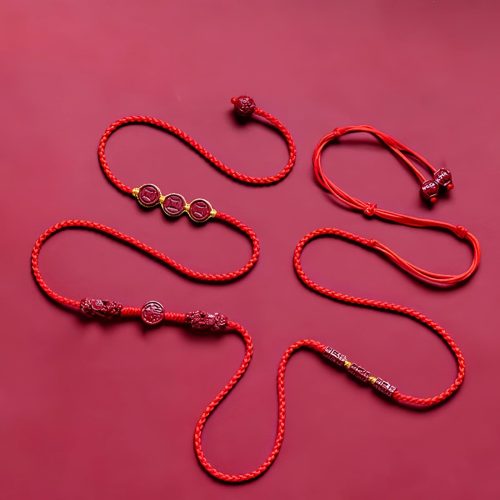 天然朱砂・貔貅（ヒキュウ）ウエストチェーン：福を呼ぶ赤い紐の御守り