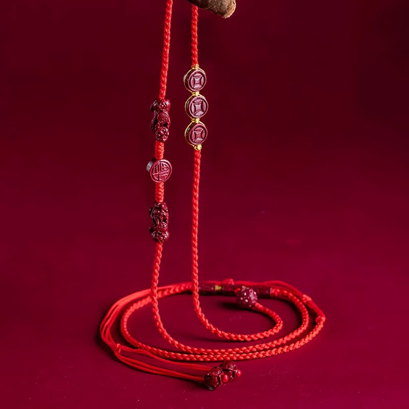天然朱砂・貔貅(ヒキュウ)ウエストチェーン:福を呼ぶ赤い紐の御守り Natural Cinnabar Pixiu Belly Chain