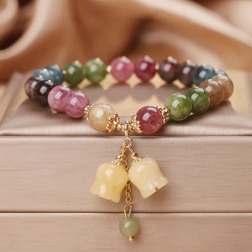 Pulseira de Turmalina Natural com Design Floral Pulseira de Turmalina Natural com Design Floral