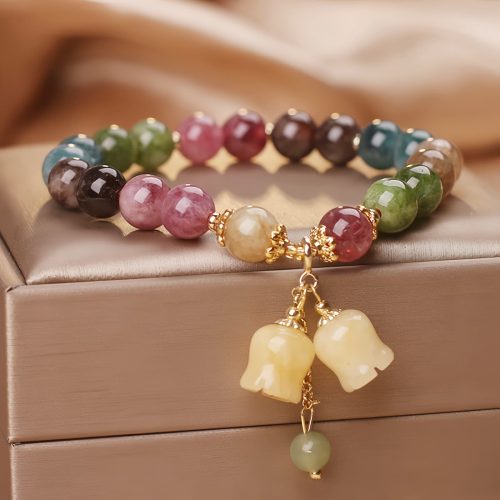 Pulseira de Turmalina Natural com Design Floral Pulseira de Turmalina Natural com Design Floral