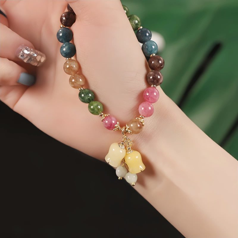 Natural Tourmaline Flower Bead Bracelet Natural Tourmaline Flower Bead Bracelet