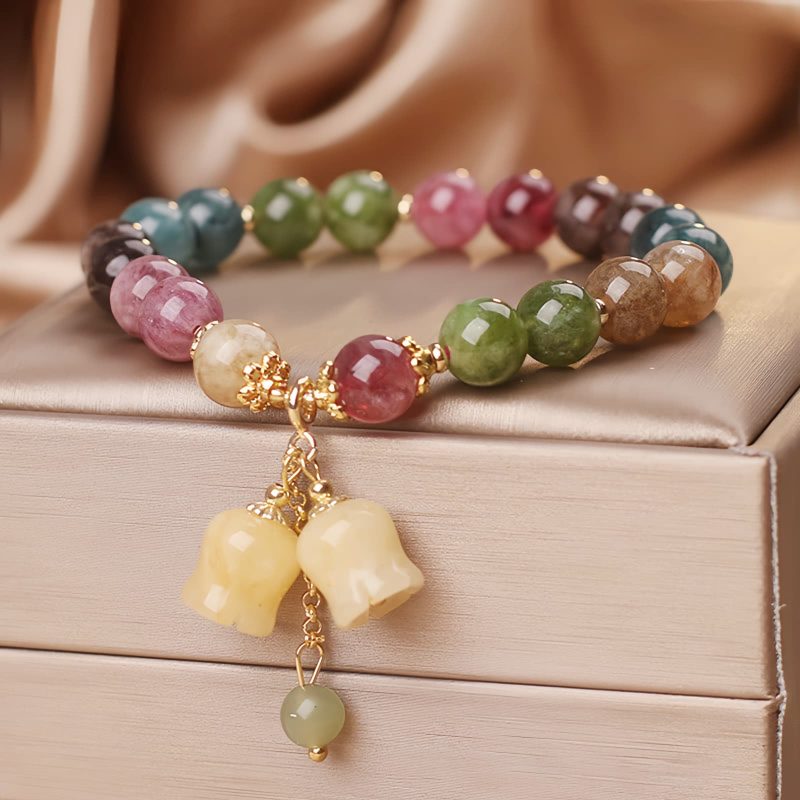 Natural Tourmaline Flower Bead Bracelet Natural Tourmaline Flower Bead Bracelet