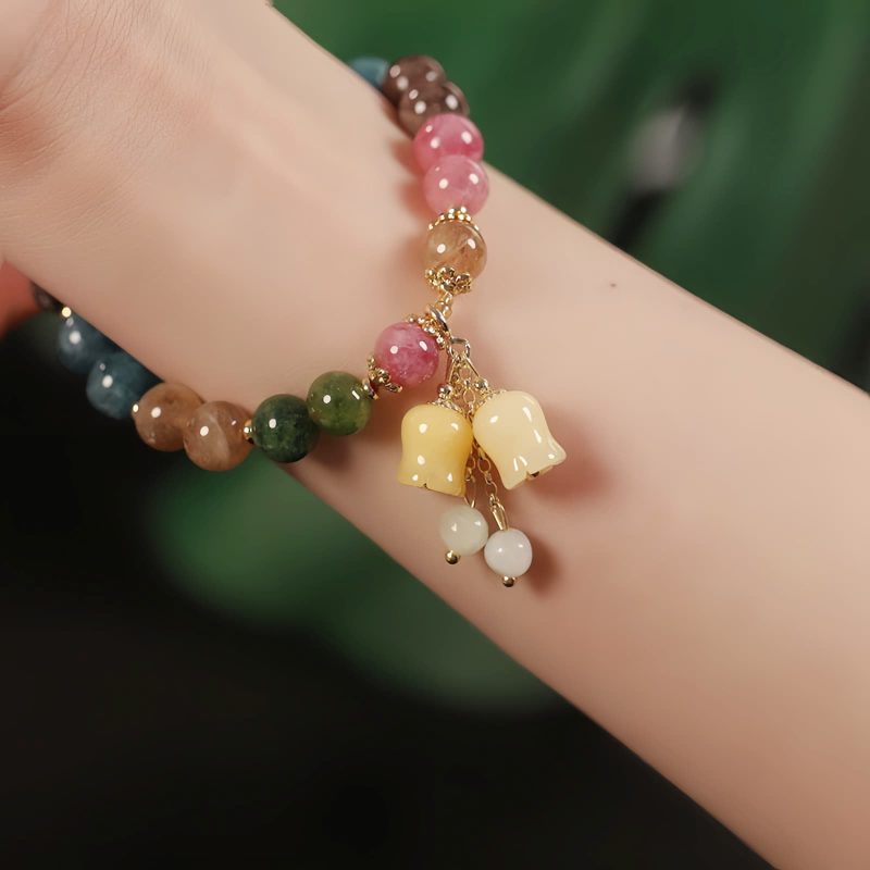 Natural Tourmaline Flower Bead Bracelet Natural Tourmaline Flower Bead Bracelet