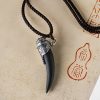 925 Silver Black Obsidian Wolf Tooth Necklace 925 Silver Black Obsidian Wolf Tooth Necklace