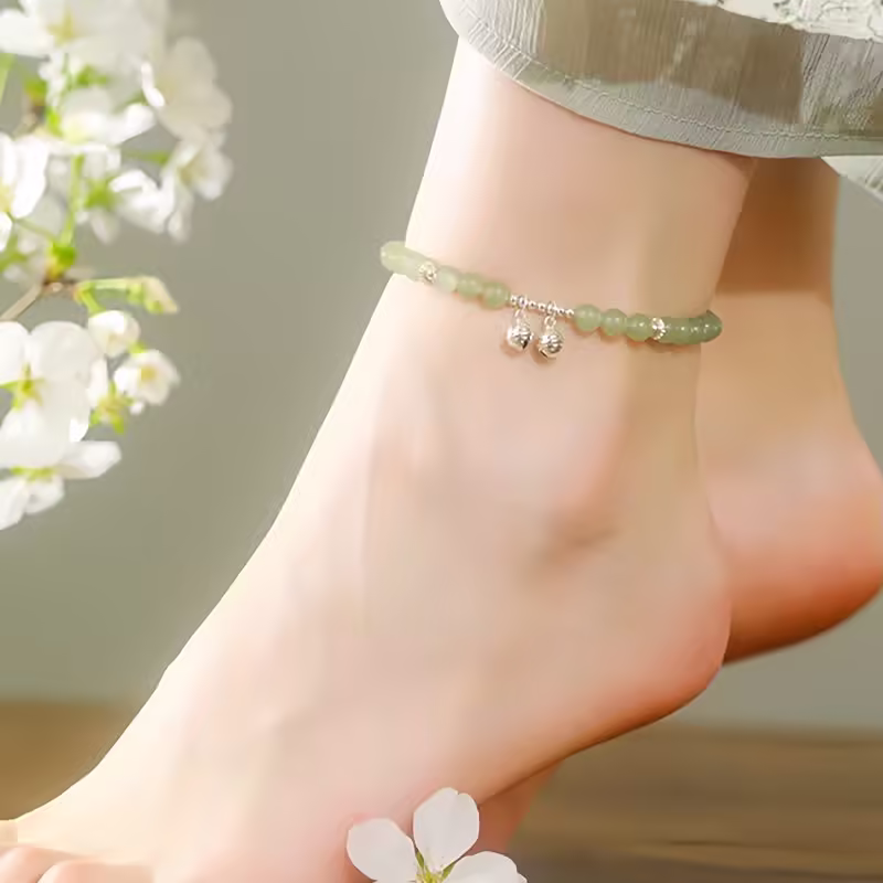 925 Silver Natural Hetian Jade Prosperity Anklet 925 Silver Natural Hetian Jade Prosperity Anklet