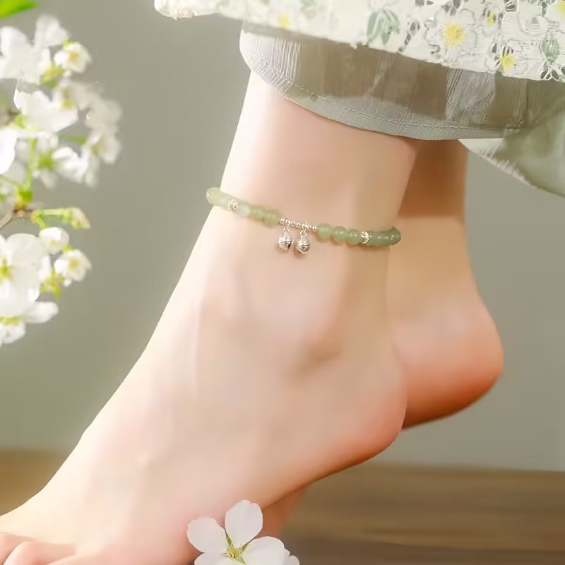 925 Silver Natural Hetian Jade Prosperity Anklet 925 Silver Natural Hetian Jade Prosperity Anklet