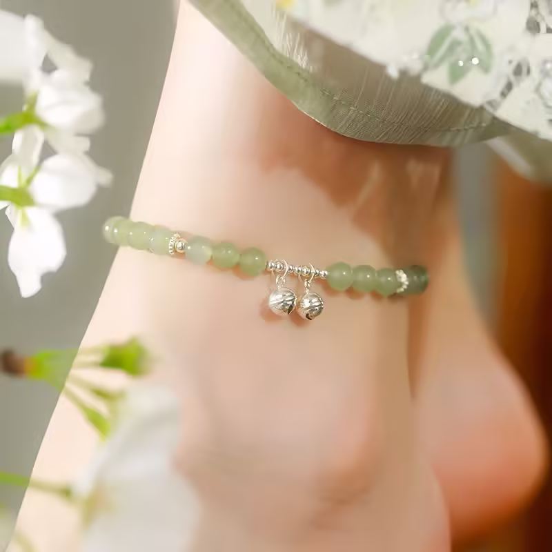 925 Silver Natural Hetian Jade Prosperity Anklet 925 Silver Natural Hetian Jade Prosperity Anklet