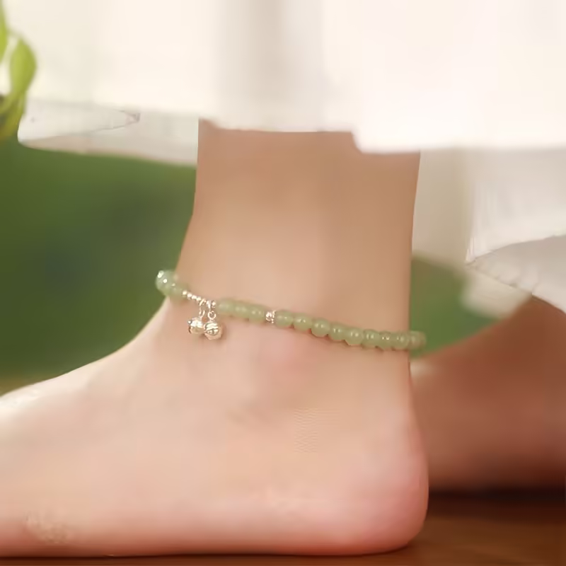 925 Silver Natural Hetian Jade Prosperity Anklet 925 Silver Natural Hetian Jade Prosperity Anklet