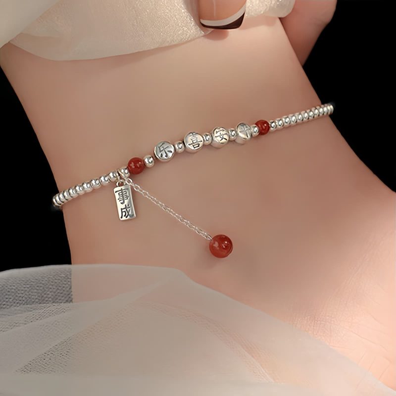 925 Silver Red Agate Peace Anklet 925 Silver Red Agate Peace Anklet