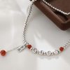 925 Silver Red Agate Peace Anklet 925 Silver Red Agate Peace Anklet