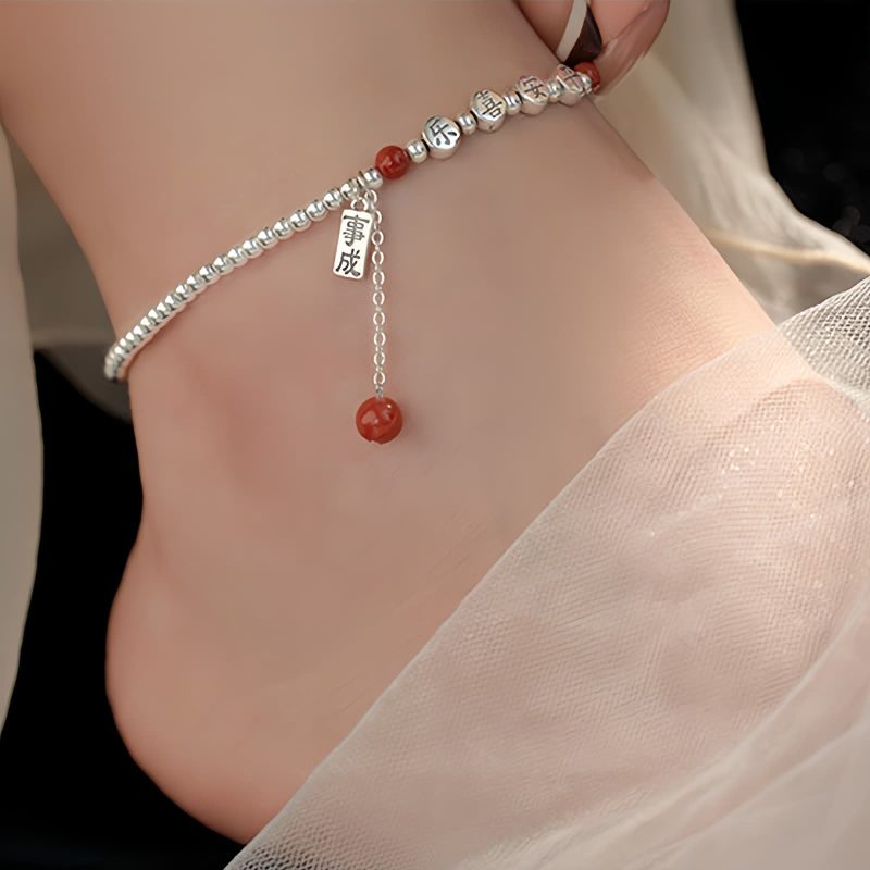 925 Silver Red Agate Peace Anklet 925 Silver Red Agate Peace Anklet
